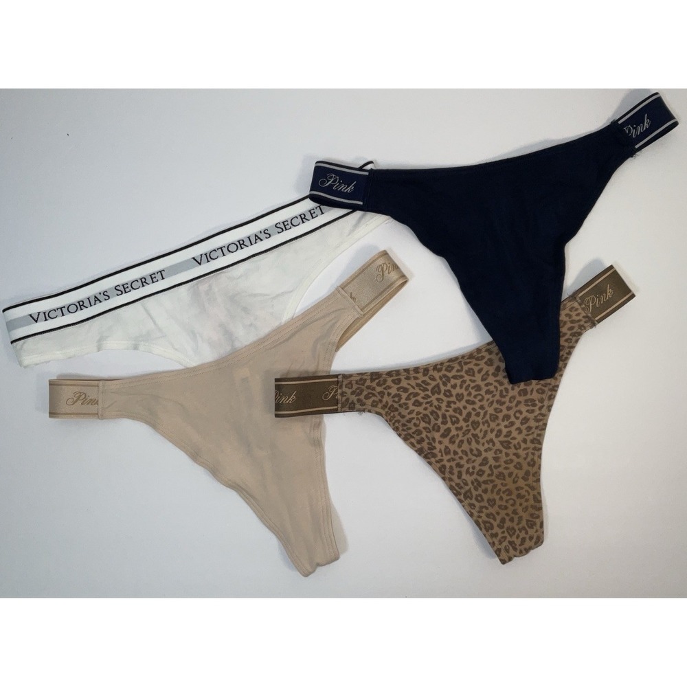 NWT Lot 4 Pairs PINK & Victoria's Secret Thong / String Panties Underwear Small‎